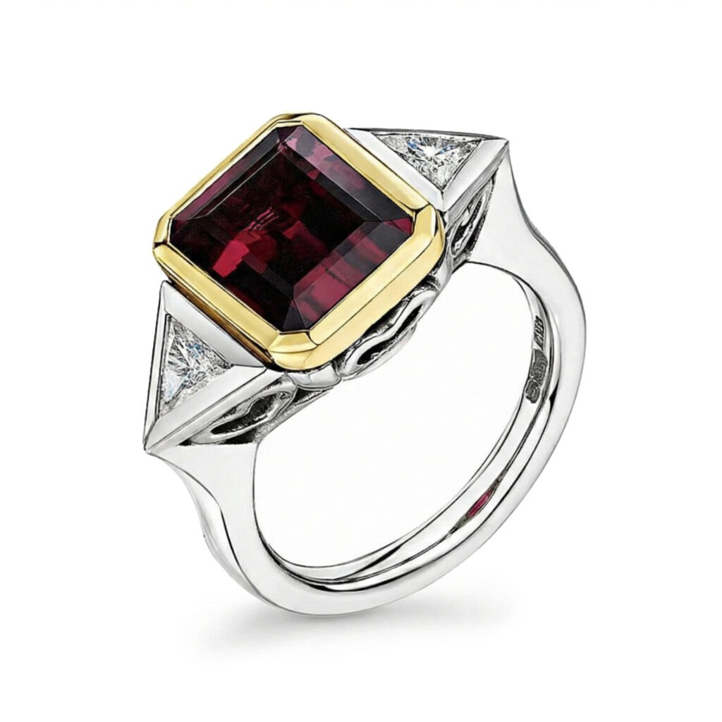 The Rubellite and Trillion Diamond Ring