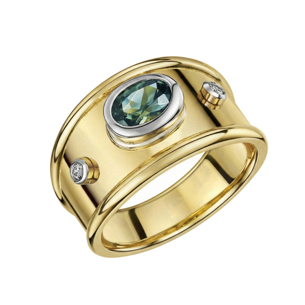 The Capricorn Teal Sapphire and Diamond Ring